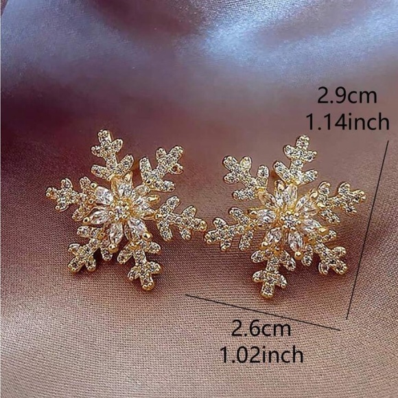 3 for $30 gold plated cubic zirconia snowflakes design stud earrings - Picture 5 of 6